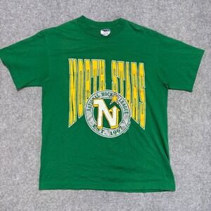 Vintage 1990 Minnesota North Stars NHL T-Shirt Trench Green Men Medium Single St